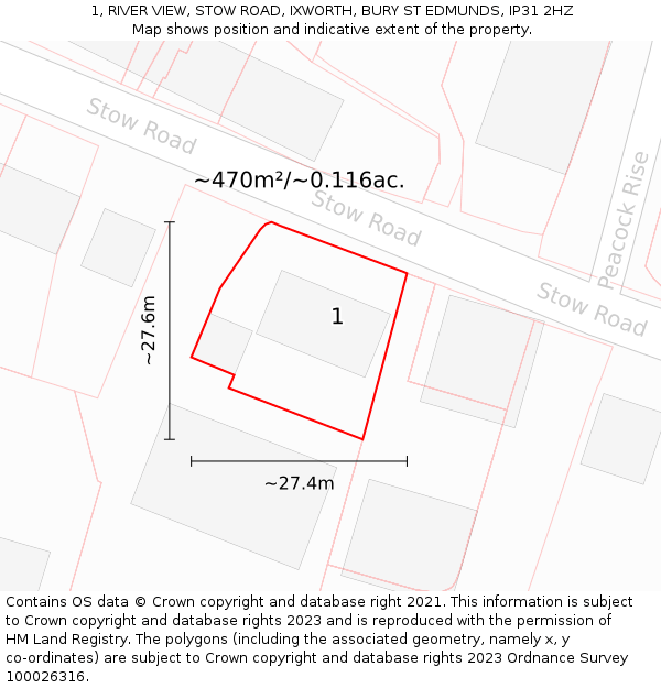 1, RIVER VIEW, STOW ROAD, IXWORTH, BURY ST EDMUNDS, IP31 2HZ: Plot and title map