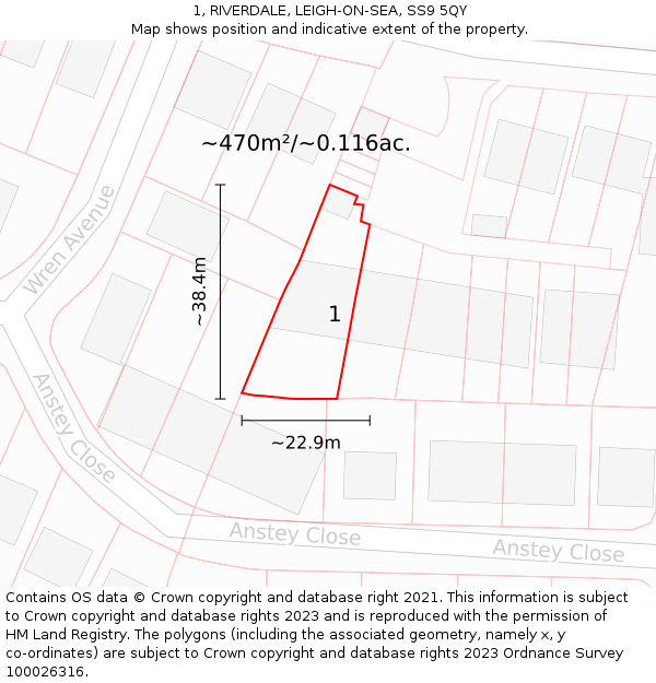 1, RIVERDALE, LEIGH-ON-SEA, SS9 5QY: Plot and title map