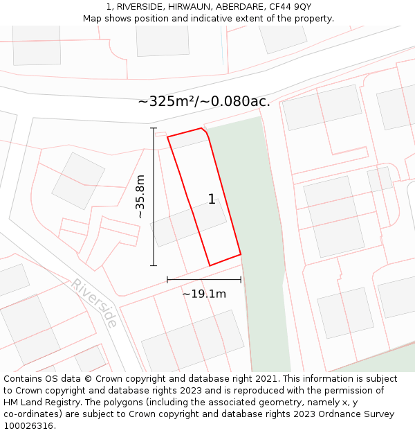 1, RIVERSIDE, HIRWAUN, ABERDARE, CF44 9QY: Plot and title map