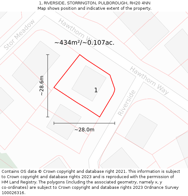 1, RIVERSIDE, STORRINGTON, PULBOROUGH, RH20 4NN: Plot and title map