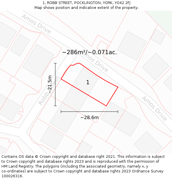 1, ROBB STREET, POCKLINGTON, YORK, YO42 2FJ: Plot and title map