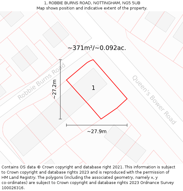 1, ROBBIE BURNS ROAD, NOTTINGHAM, NG5 5UB: Plot and title map