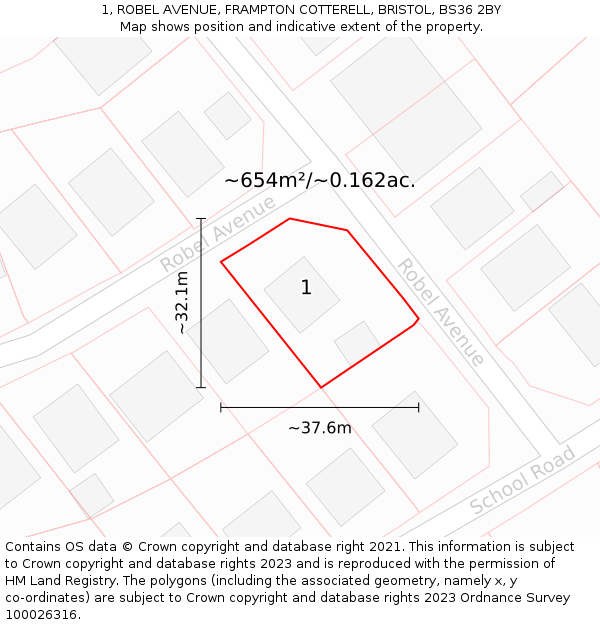 1, ROBEL AVENUE, FRAMPTON COTTERELL, BRISTOL, BS36 2BY: Plot and title map