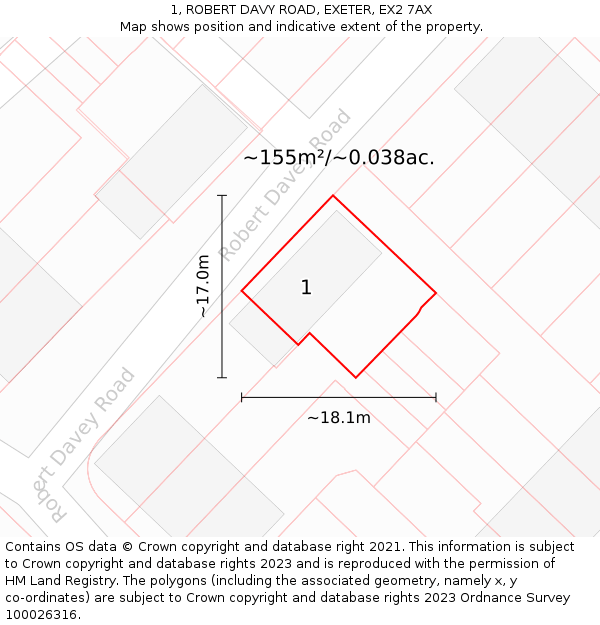 1, ROBERT DAVY ROAD, EXETER, EX2 7AX: Plot and title map