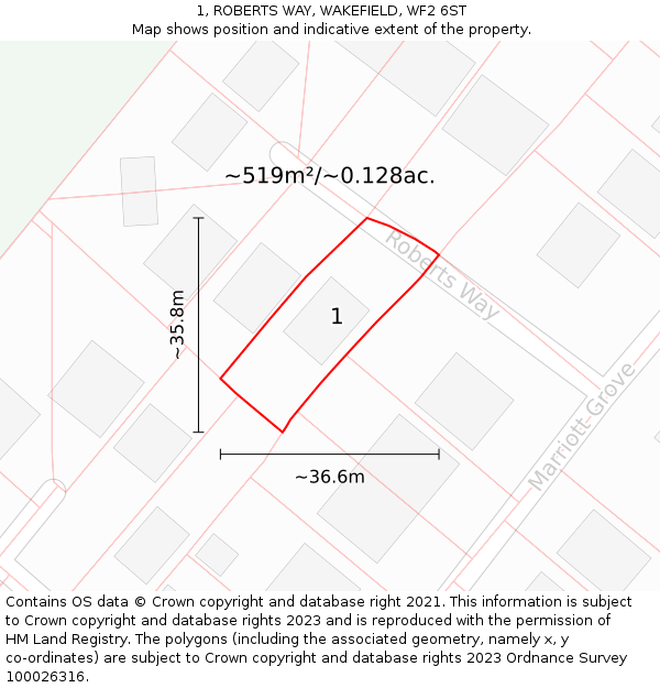 1, ROBERTS WAY, WAKEFIELD, WF2 6ST: Plot and title map