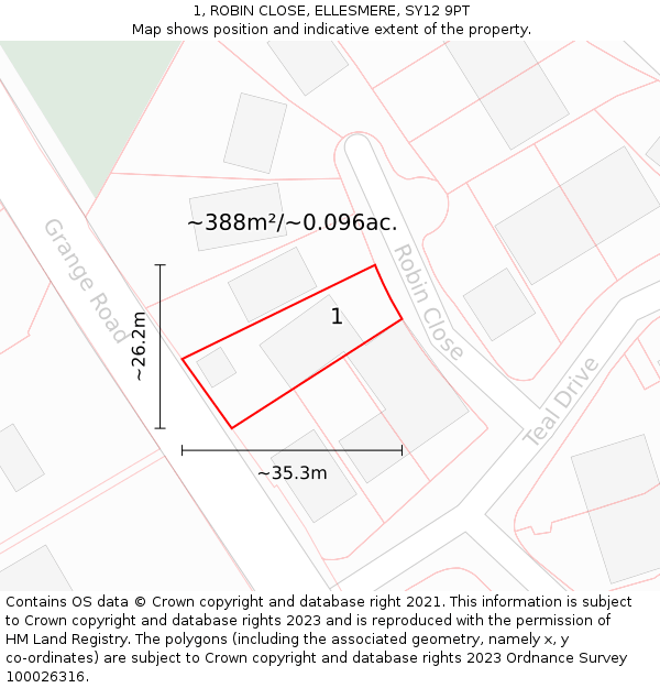 1, ROBIN CLOSE, ELLESMERE, SY12 9PT: Plot and title map