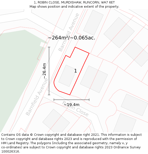 1, ROBIN CLOSE, MURDISHAW, RUNCORN, WA7 6ET: Plot and title map