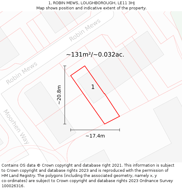 1, ROBIN MEWS, LOUGHBOROUGH, LE11 3HJ: Plot and title map