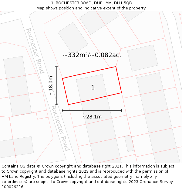 1, ROCHESTER ROAD, DURHAM, DH1 5QD: Plot and title map