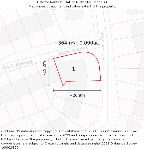 1, ROCK AVENUE, NAILSEA, BRISTOL, BS48 2AJ: Plot and title map