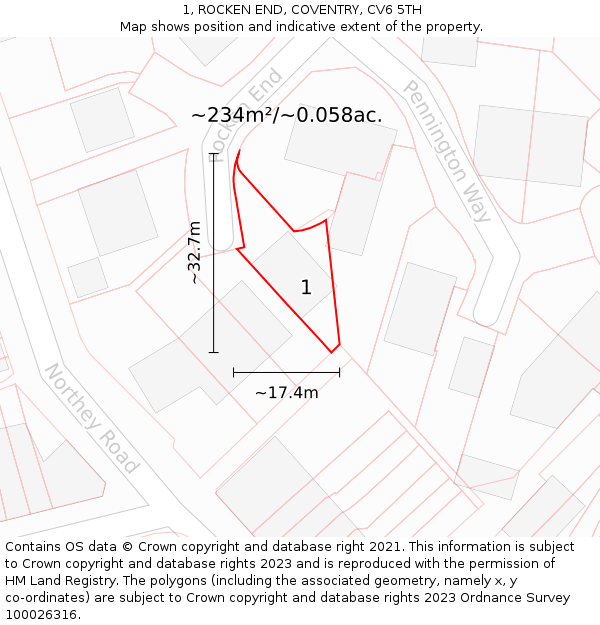 1, ROCKEN END, COVENTRY, CV6 5TH: Plot and title map