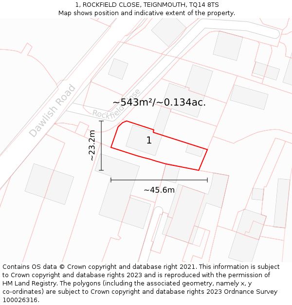1, ROCKFIELD CLOSE, TEIGNMOUTH, TQ14 8TS: Plot and title map