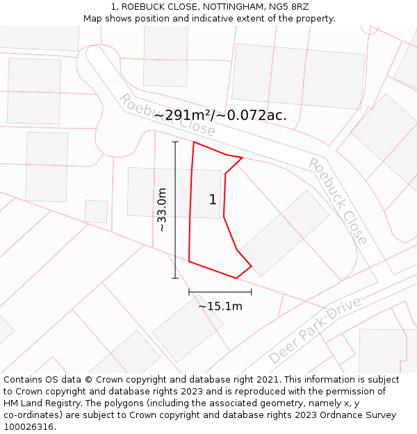 1, ROEBUCK CLOSE, NOTTINGHAM, NG5 8RZ: Plot and title map