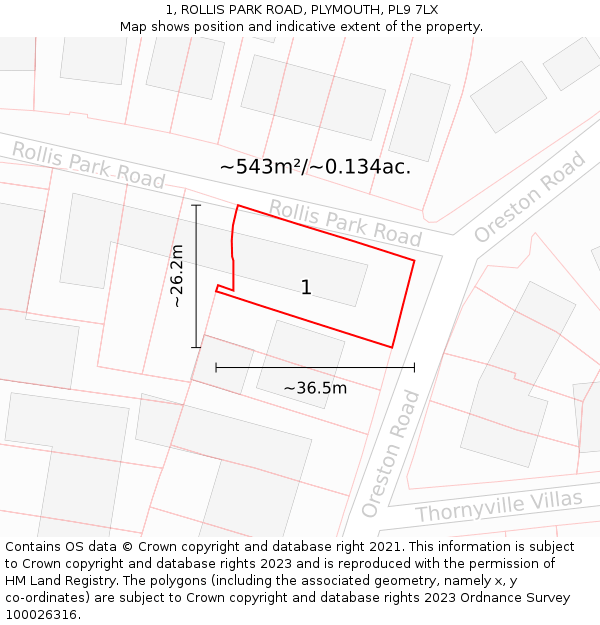 1, ROLLIS PARK ROAD, PLYMOUTH, PL9 7LX: Plot and title map