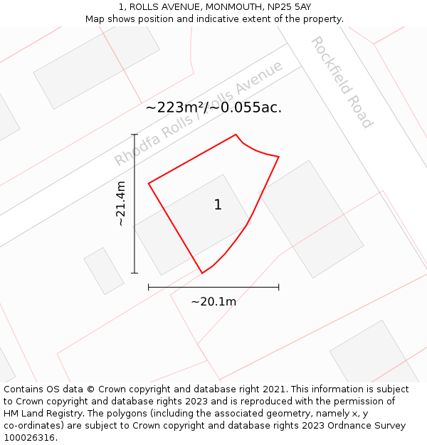 1, ROLLS AVENUE, MONMOUTH, NP25 5AY: Plot and title map