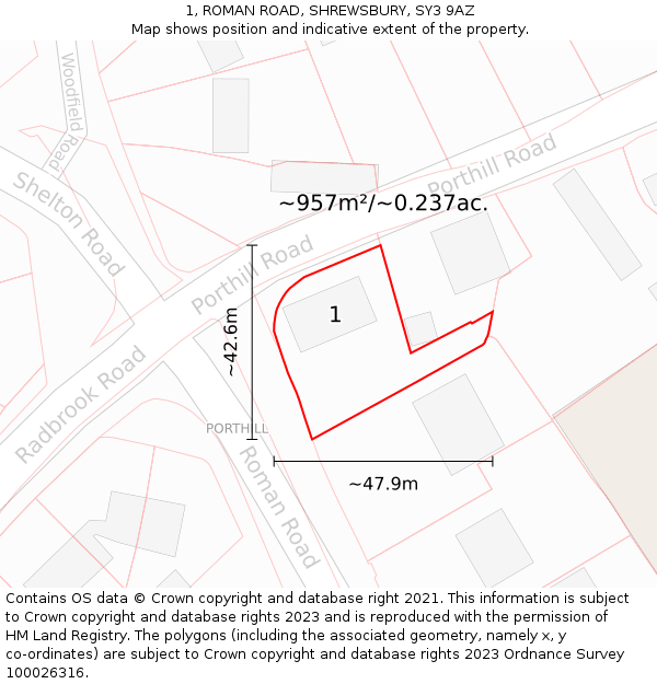 1, ROMAN ROAD, SHREWSBURY, SY3 9AZ: Plot and title map