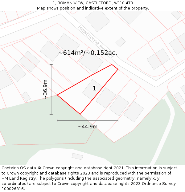 1, ROMAN VIEW, CASTLEFORD, WF10 4TR: Plot and title map