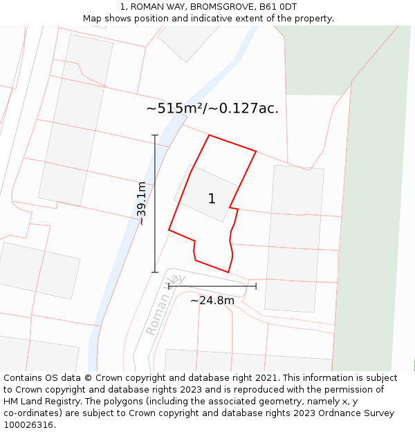 1, ROMAN WAY, BROMSGROVE, B61 0DT: Plot and title map