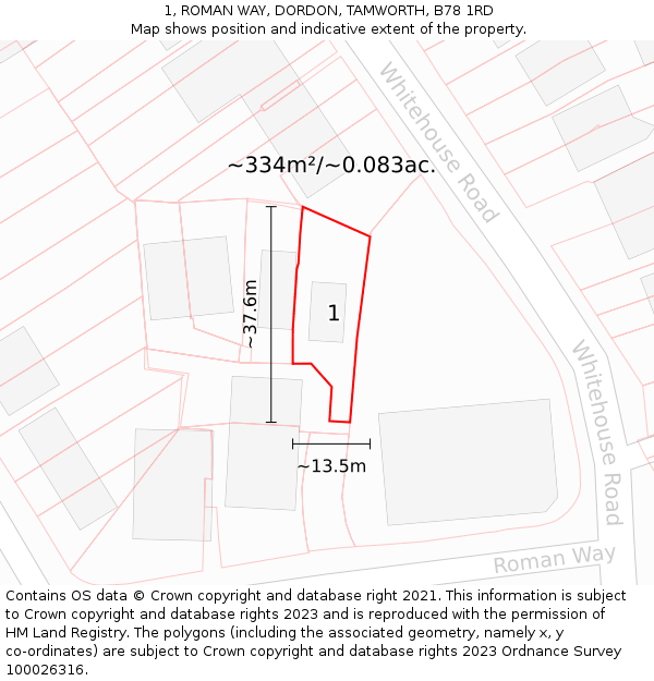 1, ROMAN WAY, DORDON, TAMWORTH, B78 1RD: Plot and title map