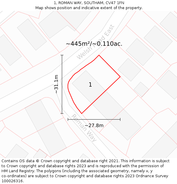 1, ROMAN WAY, SOUTHAM, CV47 1FN: Plot and title map