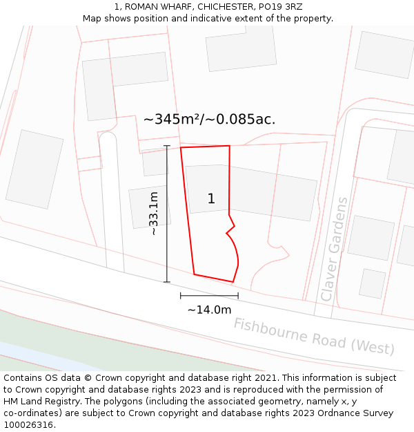 1, ROMAN WHARF, CHICHESTER, PO19 3RZ: Plot and title map