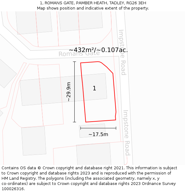 1, ROMANS GATE, PAMBER HEATH, TADLEY, RG26 3EH: Plot and title map