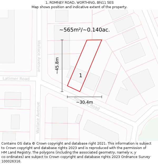 1, ROMNEY ROAD, WORTHING, BN11 5ES: Plot and title map