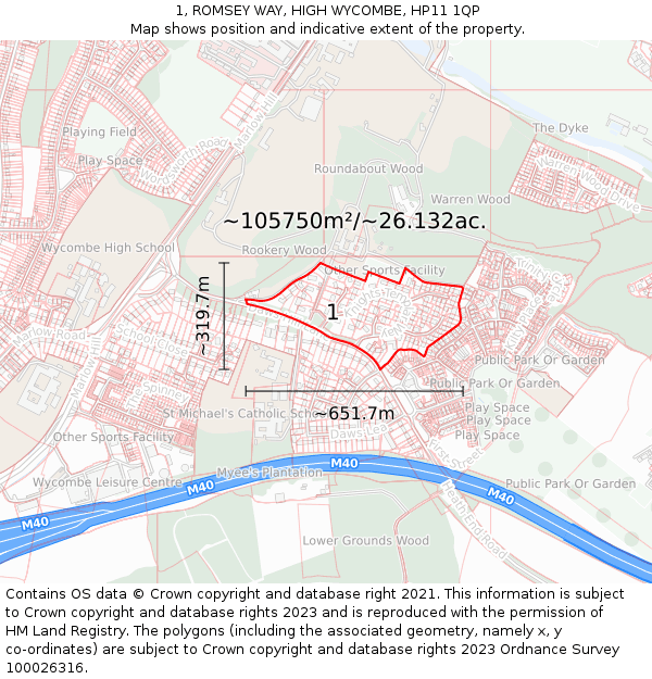 1, ROMSEY WAY, HIGH WYCOMBE, HP11 1QP: Plot and title map