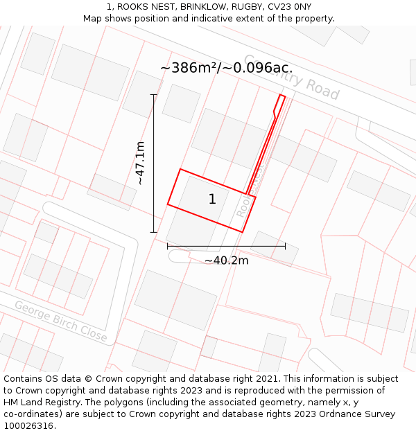 1, ROOKS NEST, BRINKLOW, RUGBY, CV23 0NY: Plot and title map