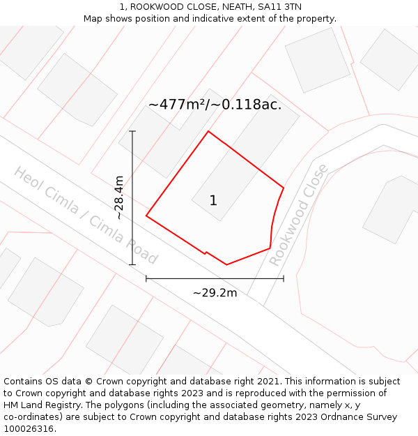 1, ROOKWOOD CLOSE, NEATH, SA11 3TN: Plot and title map
