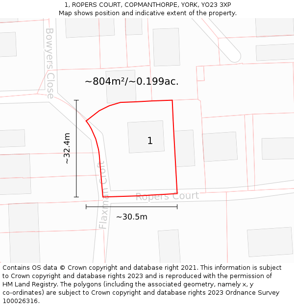1, ROPERS COURT, COPMANTHORPE, YORK, YO23 3XP: Plot and title map