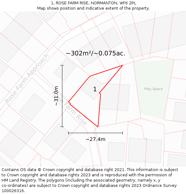 1, ROSE FARM RISE, NORMANTON, WF6 2PL: Plot and title map