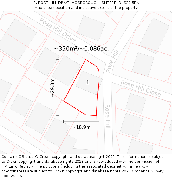 1, ROSE HILL DRIVE, MOSBOROUGH, SHEFFIELD, S20 5PN: Plot and title map