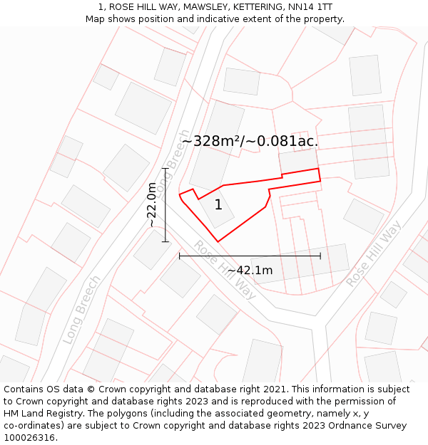 1, ROSE HILL WAY, MAWSLEY, KETTERING, NN14 1TT: Plot and title map