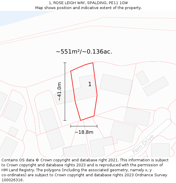 1, ROSE LEIGH WAY, SPALDING, PE11 1GW: Plot and title map