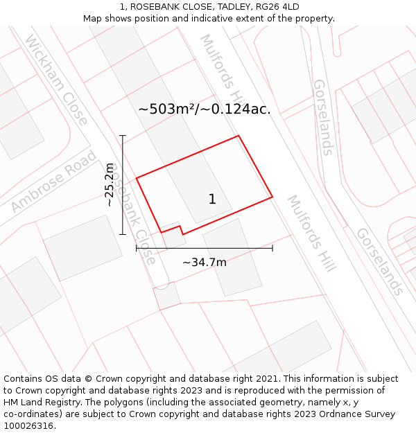 1, ROSEBANK CLOSE, TADLEY, RG26 4LD: Plot and title map