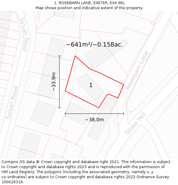 1, ROSEBARN LANE, EXETER, EX4 6EL: Plot and title map