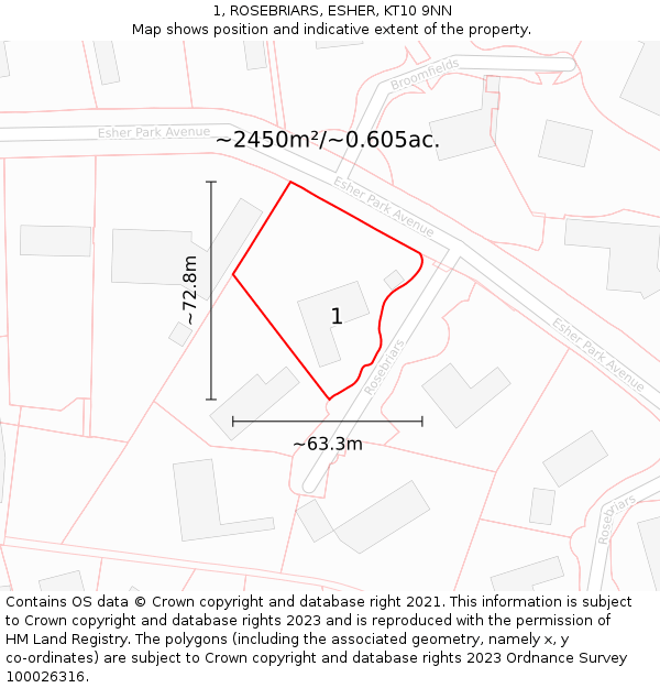 1, ROSEBRIARS, ESHER, KT10 9NN: Plot and title map