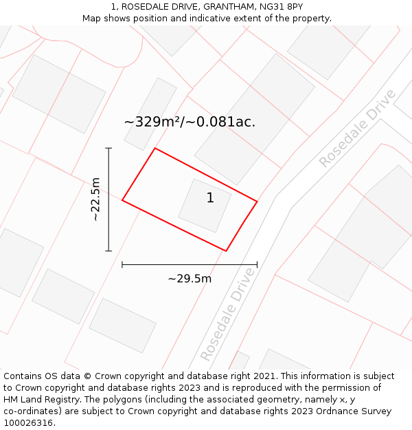 1, ROSEDALE DRIVE, GRANTHAM, NG31 8PY: Plot and title map