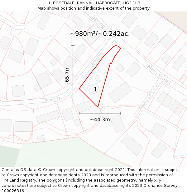 1, ROSEDALE, PANNAL, HARROGATE, HG3 1LB: Plot and title map