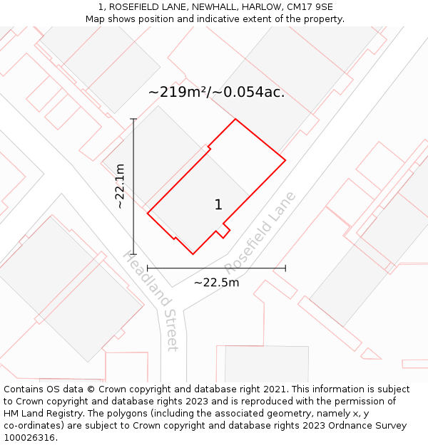 1, ROSEFIELD LANE, NEWHALL, HARLOW, CM17 9SE: Plot and title map