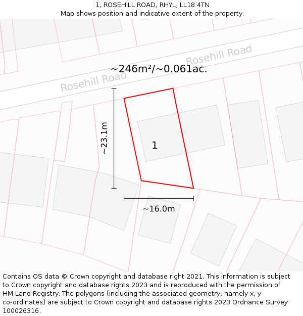 1, ROSEHILL ROAD, RHYL, LL18 4TN: Plot and title map