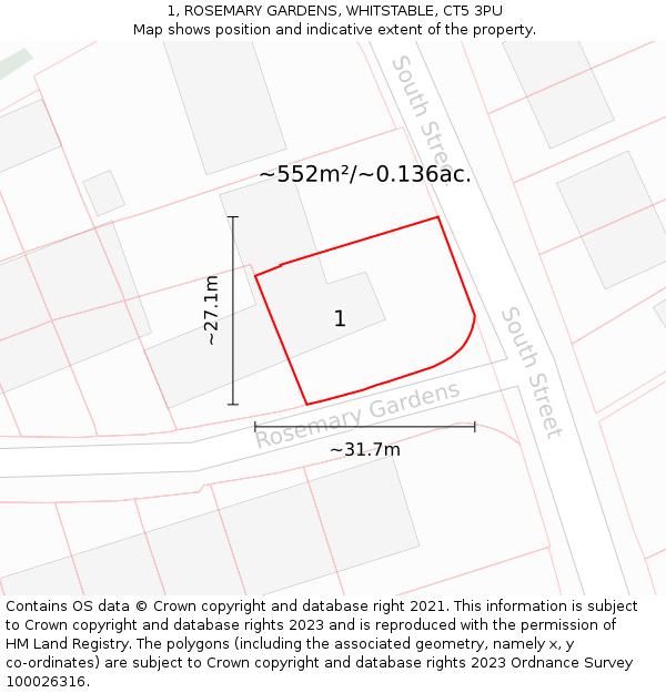 1, ROSEMARY GARDENS, WHITSTABLE, CT5 3PU: Plot and title map