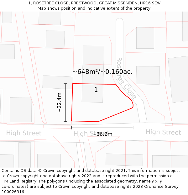 1, ROSETREE CLOSE, PRESTWOOD, GREAT MISSENDEN, HP16 9EW: Plot and title map