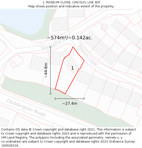 1, ROSEUM CLOSE, LINCOLN, LN6 3DF: Plot and title map
