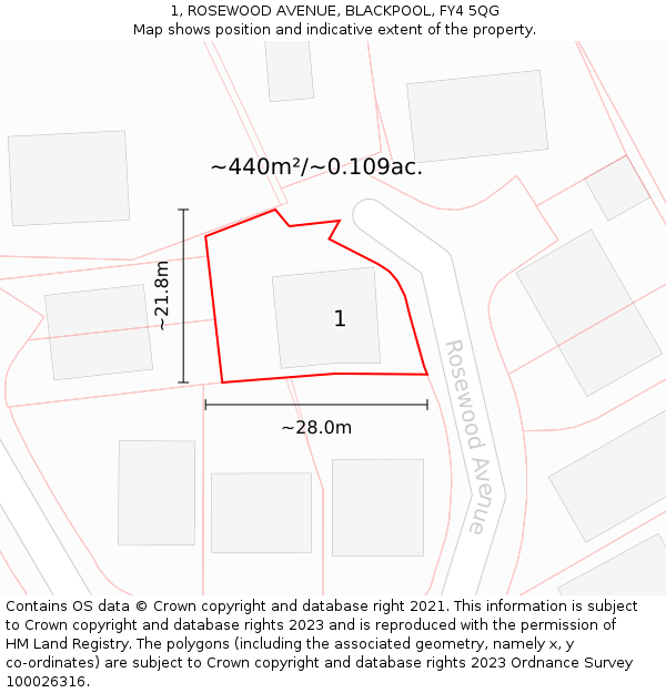 1, ROSEWOOD AVENUE, BLACKPOOL, FY4 5QG: Plot and title map