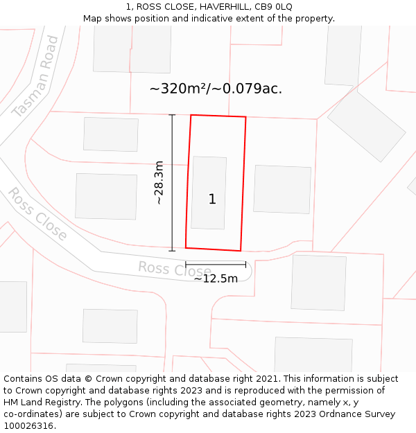 1, ROSS CLOSE, HAVERHILL, CB9 0LQ: Plot and title map