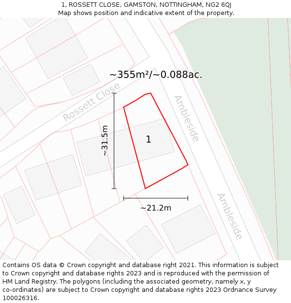 1, ROSSETT CLOSE, GAMSTON, NOTTINGHAM, NG2 6QJ: Plot and title map