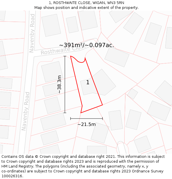 1, ROSTHWAITE CLOSE, WIGAN, WN3 5RN: Plot and title map