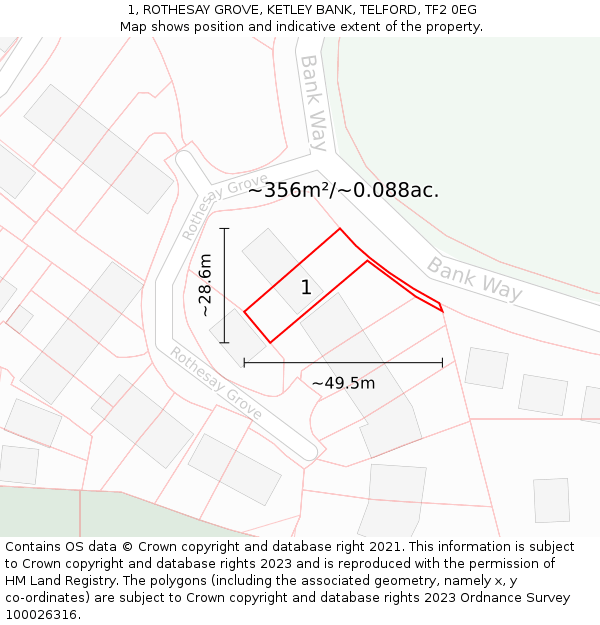 1, ROTHESAY GROVE, KETLEY BANK, TELFORD, TF2 0EG: Plot and title map